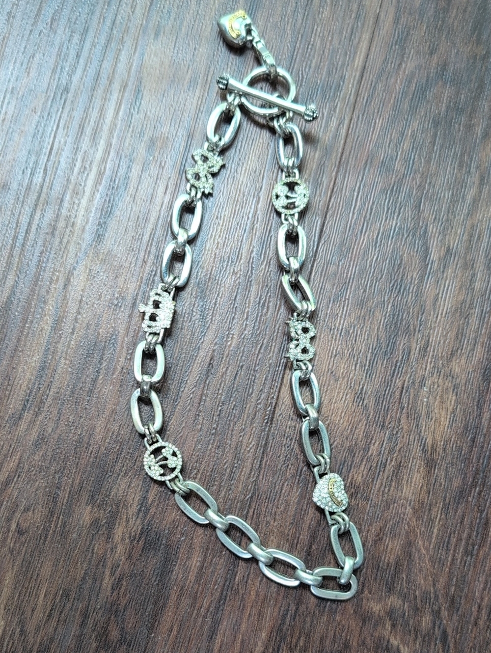 Juicy Couture Silver-Tone Link Necklace with Crystal Logo Accents